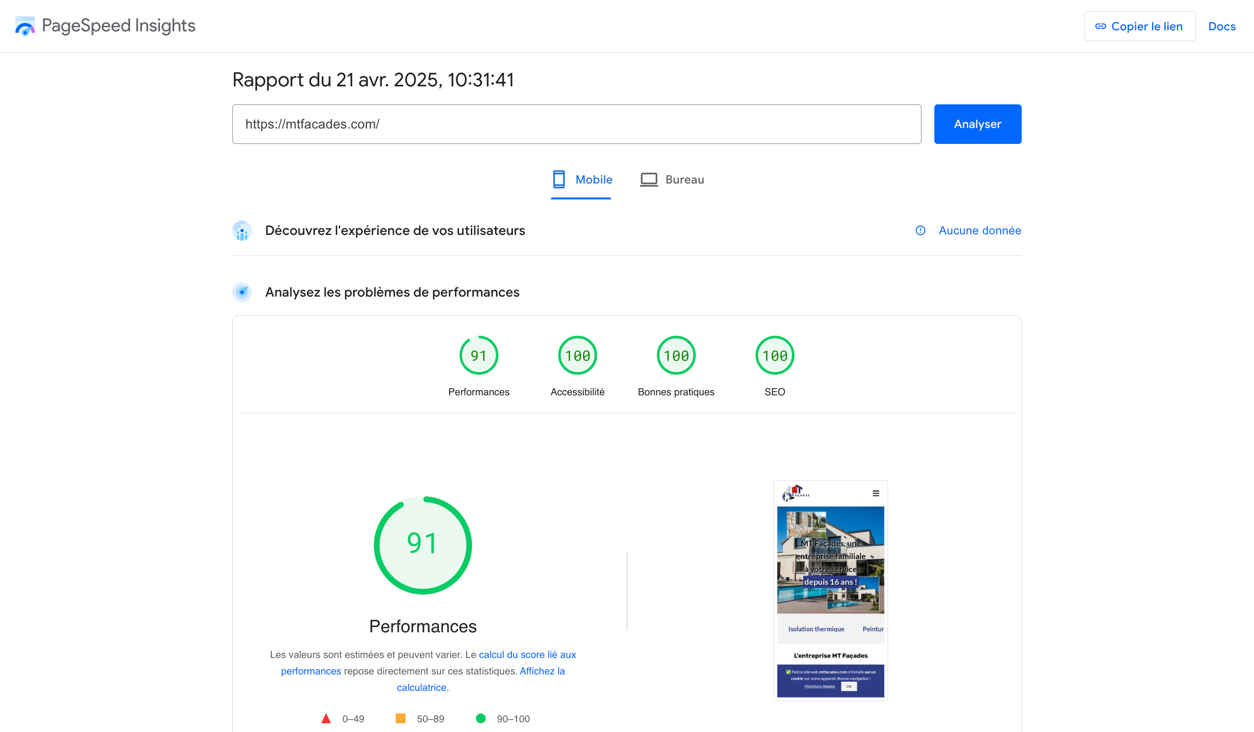 Réalisation site web MT FACADES, vue desktop
